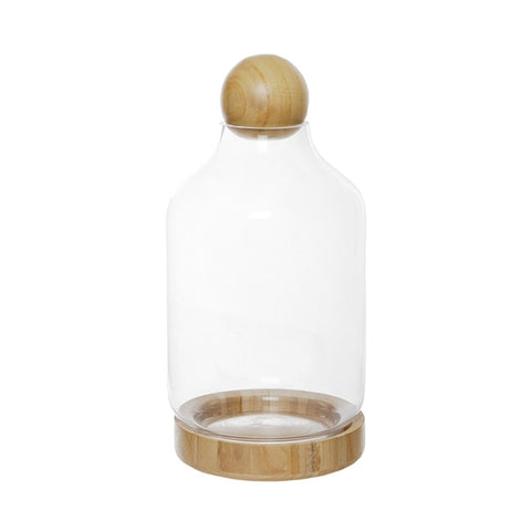 Glass Terrarium Wooden Base and Ball Lid