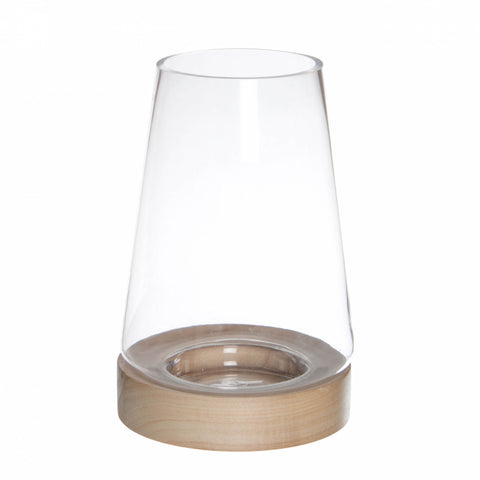 Glass Hurricane Terrarium w/ natural wood base