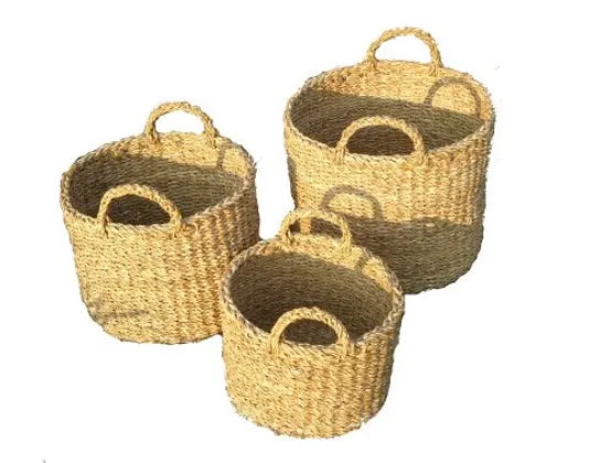 Seagrass Round Planter Basket w/handles