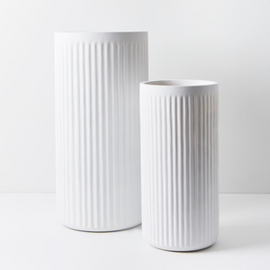 Pleat Cylinder Tall Pot White