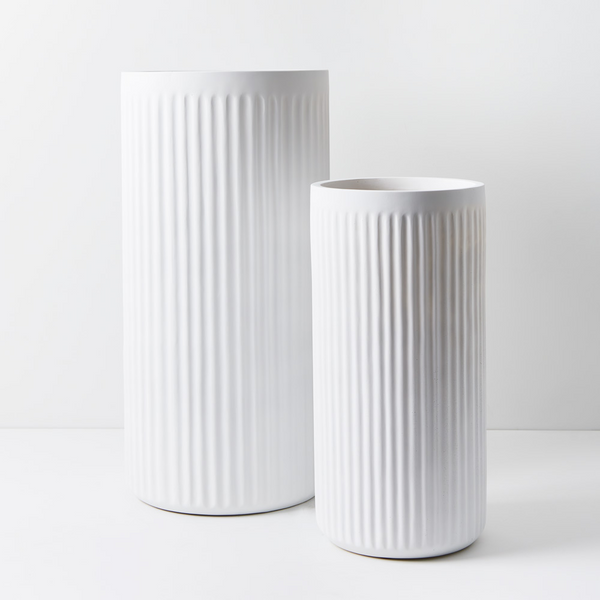 Pleat Cylinder Tall Pot White