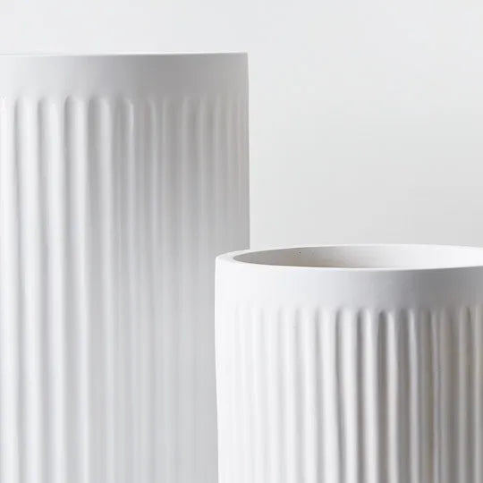 Pleat Cylinder Tall Pot White