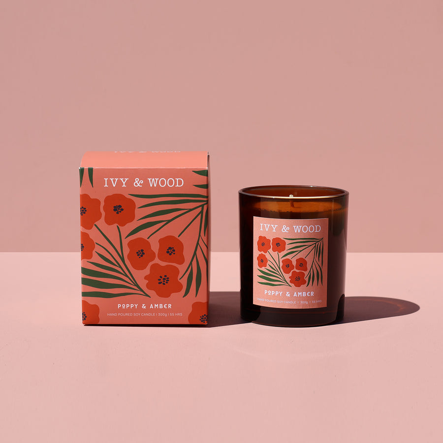 Ivy & Wood - Poppy & Amber Scented Candle