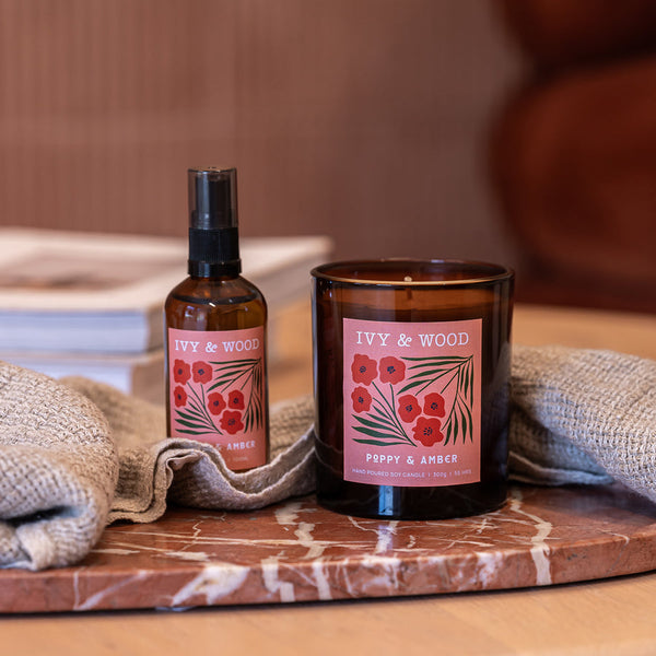 Ivy & Wood - Poppy & Amber Scented Candle