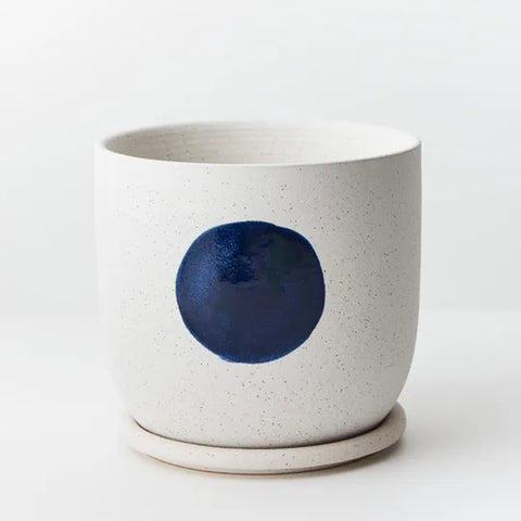 Blot Pot with saucer White Blue