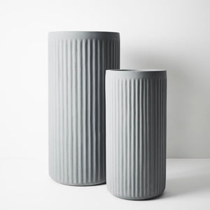 Pleat Cylinder Tall Pot Grey