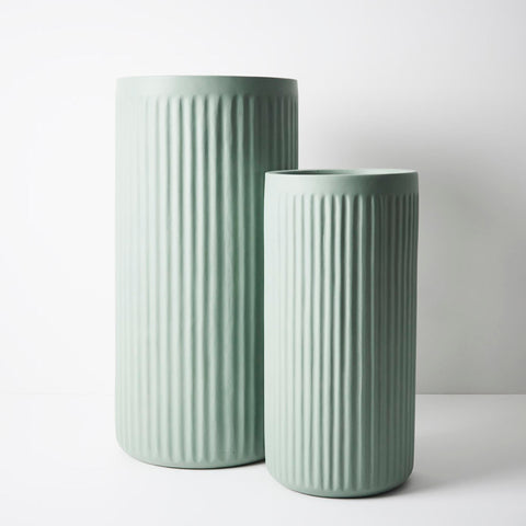 Pleat Cylinder Tall Pot Sage