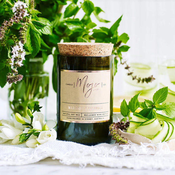 Wine Bottle Candle - Wild Basil & Cucumber