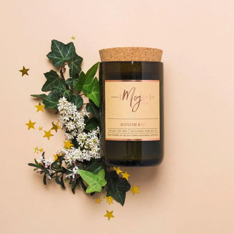 Wine Bottle Candle - Mistletoe & Ivy Christmas Edition